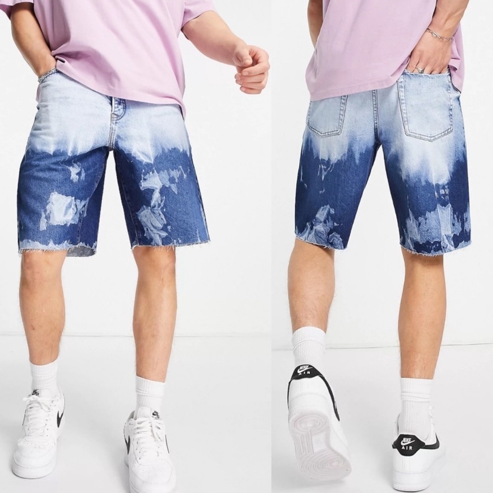 NEW‎ Topman Extreme Wash Slim Shorts Denim Jean Button Fly Size 32 Topshop Dye - Picture 2 of 10
